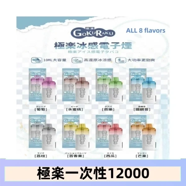 【8種口味】極楽 12000口一次性電子煙|超大容量 |口感絲滑|新品